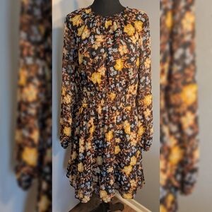 Old Navy Yellow and Black Floral Long Sleeve Dress